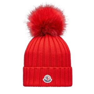 Moncler Beanie with Pom Pom in red